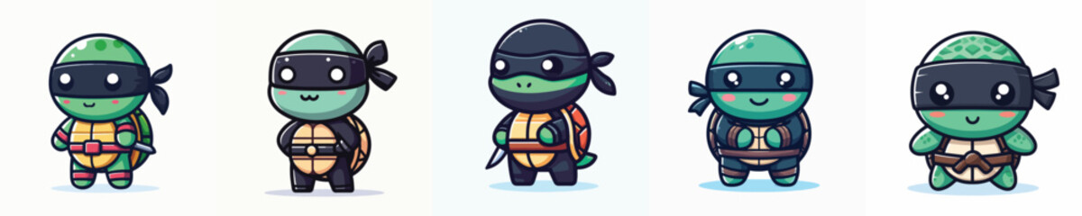 cute vector of turtles in ninja costumes