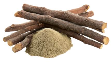 Stems and licorice powder isolated on a white background