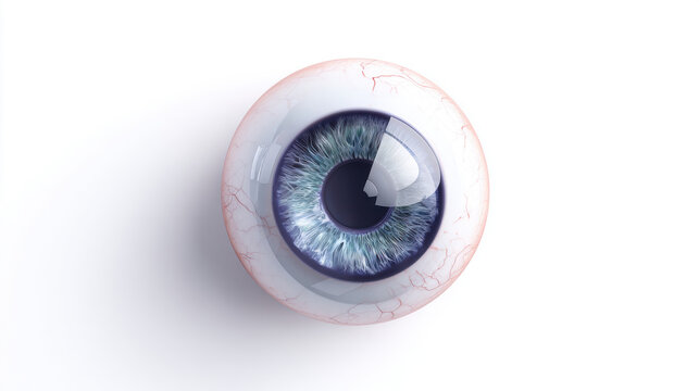 eye diagram that highlights the lens, cornea and retina ,front view. on white background. 3d icon. The blue crystal gloss texture. 3d illustration