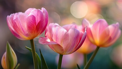 Obraz premium Delicate pink tulips bathed in soft sunlight