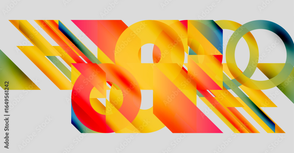 Poster abstract composition. bright colors blend, creating dynamic shapes. lines intersect, forming complex