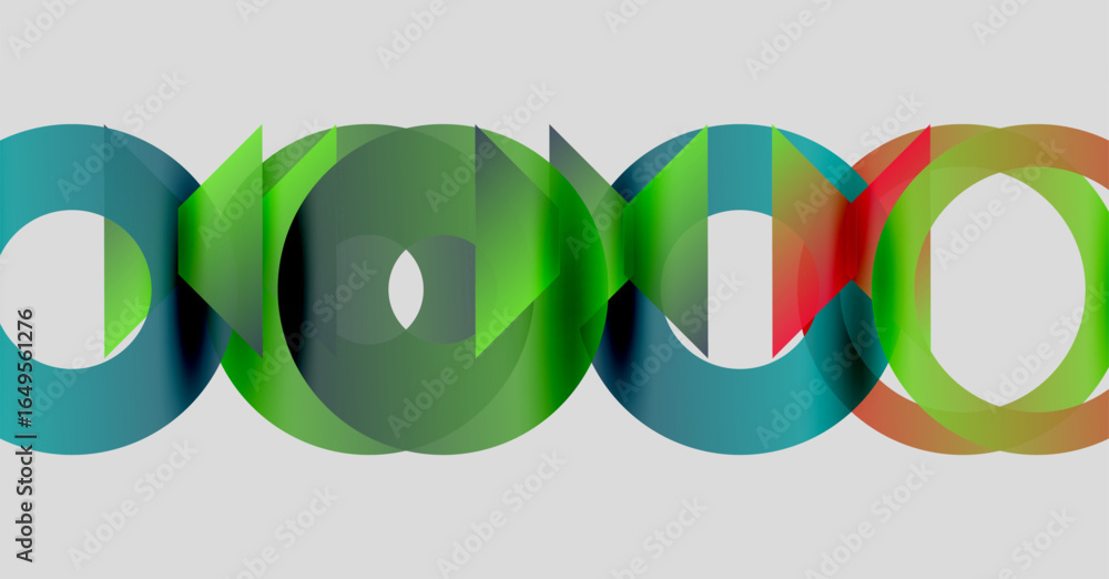 Poster abstract colorful circles overlap, creating dynamic visual pattern. gradient hues blend smoothly, of