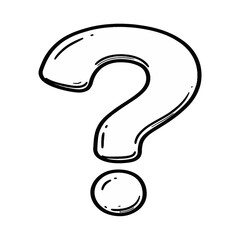 Handdrawn black outline question mark symbol doodle illustration.