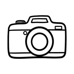 Minimalist Black Line Art Camera Icon.