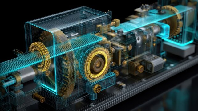 An image capturing the interior components of a digitalwatermark extruder with gears and sensors working in harmony as trace codes are precisely applied to the film material.