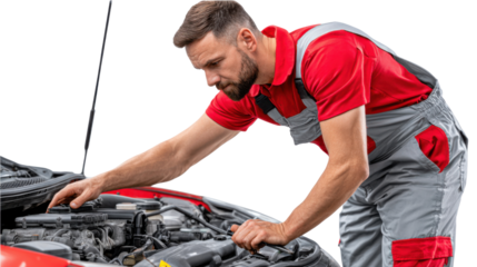 Mechanic's Meticulous Inspection: An automotive technician in the midst of inspecting a vehicle's engine, showcasing expertise and precision in a professional setting.