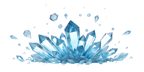 A cluster of blue crystals isolated on transparent background with sparkling facets