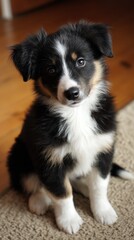 Fototapeta premium Cute puppy, black and white, sitting