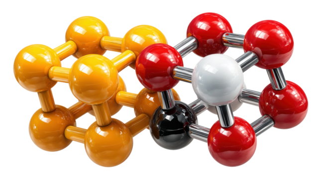 Molecular Structure: A vibrant, macro shot illuminates a colorful molecular model against a simple backdrop, showcasing the intricate beauty of scientific structure.