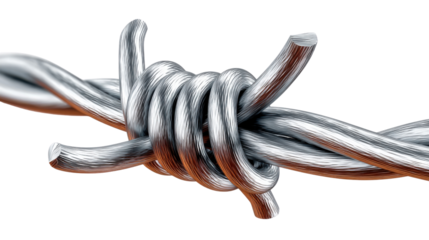 Barbed Wire: A detailed close-up of a strand of barbed wire, highlighting its sharp points and the metallic sheen, symbolizing boundaries.
