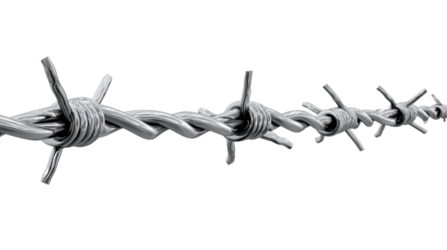 Barbed Wire: A starkly detailed image of a coiled strand of barbed wire, a symbol of boundaries and caution, rendered in sharp focus.