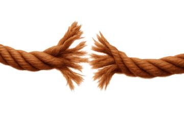 Weathered rope snapping under strain, symbolizing stress, limit-reaching, vulnerability on isolated background