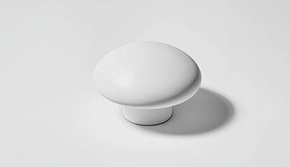 Overhead view of a simple, white, round knob.  It has a slightly domed top and a small, round base.  A soft shadow is cast beneath it