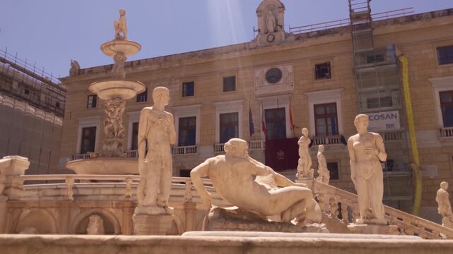 Fontana Pretoria and Palazzo Pretorio in Piazza Pretoria, Palermo, Italy