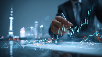 Analyst highlighting economic influence of China in modern office AI technology concept