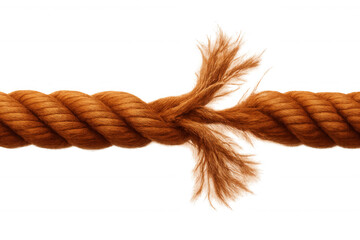 Fraying orange rope stretching near breaking point, symbolizing intense stress and impending failure against transparent backdrop