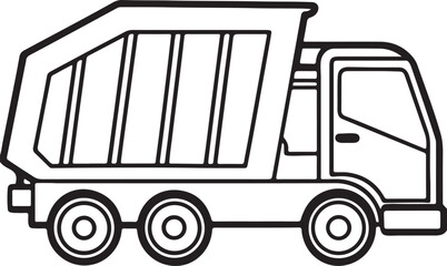 garbage truck line art, coloring book page line art drawing, vector and illustration