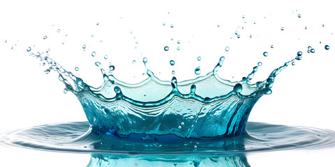 Water splash crown with blue liquid isolated on transparent background
