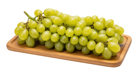 Isolated Bunch of Green Grapes on Wooden Tray