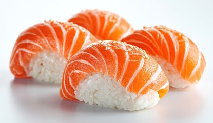 Four salmon nigiri sushi pieces