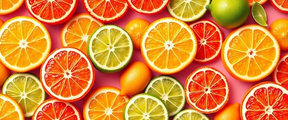 Obraz premium Vibrant seamless pattern of blended oranges, lemons, limes, and grapefruits, refreshing, lime