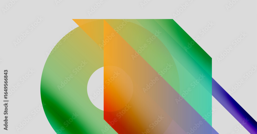 Poster abstract colorful shapes overlap, creating dynamic visual composition. gradients blend hues, forming
