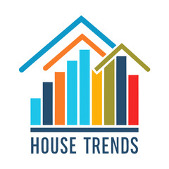 Colorful house shaped bar graph representing real estate trends