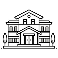 Stylized illustration of a modern building with trees and windows