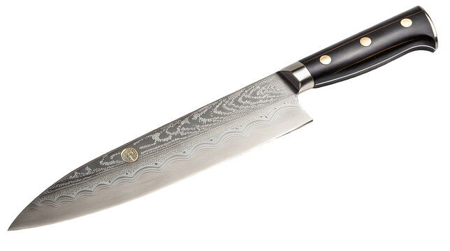 High-quality damascus steel kitchen chef knife with intricate patterns for precise culinary cutting