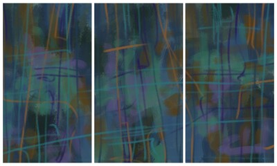 Modern interior triptych. The picture is painted by hand on a tablet.