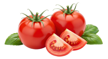 Isolated Fresh Tomatoes with Basil