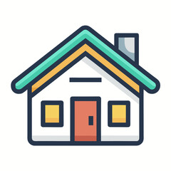 Simple cartoon house icon with colorful roof and chimney