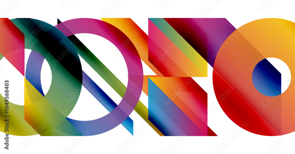 Poster abstract colorful shapes overlap, creating dynamic visual effect. gradient hues blend seamlessly, fo