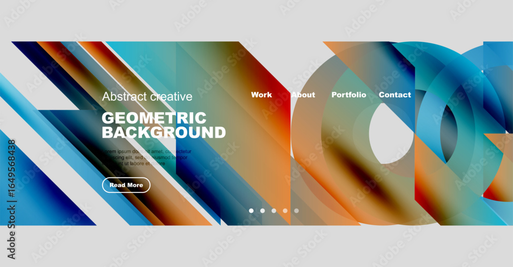 Aufkleber abstract geometric background design. website header with navigation options, text, button. vibrant 