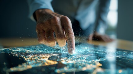 Executive using AI simulation of geopolitical risks for business planning AI technology concept