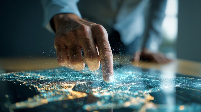 Executive using AI simulation of geopolitical risks for business planning AI technology concept