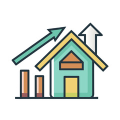 House with upward trending graph and arrows symbolizing growth