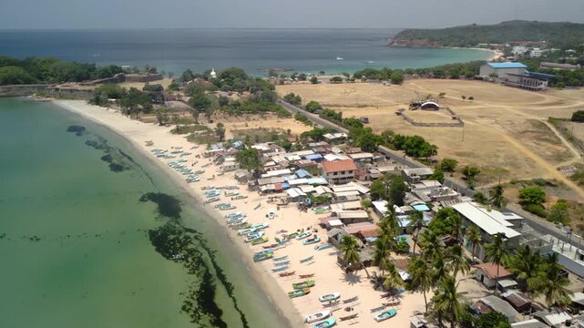 Aerial View of Fishing Village and Coastline in Trincomalee Sri Lanka