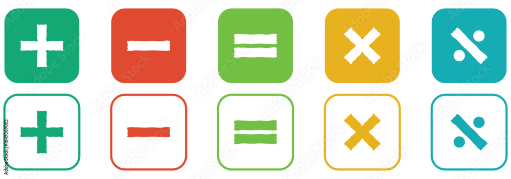 Poster responsive arithmetic icon suite: outline, filled and pastel themes. plus and minus icon vector. sle
