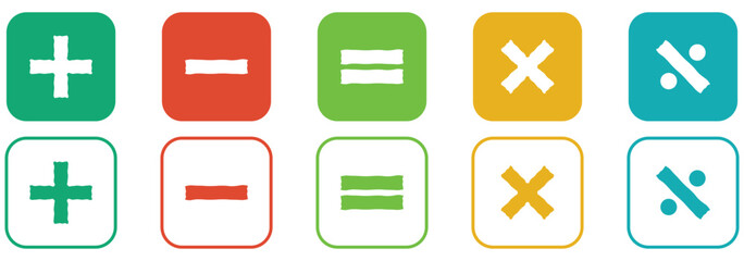 Responsive Arithmetic Icon Suite: Outline, Filled and Pastel Themes. plus and minus icon vector. Sleek Calculator Button Icons. Dynamic Plus Minus Icon Set for UI UX. Clean Line Geometry Symbols Pack.