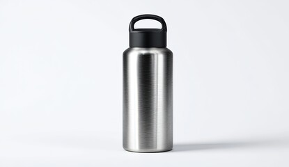 Stainless steel water bottle, black handle