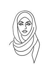 Minimalist continuous line drawing a woman wearing a hijab headscarf portrait