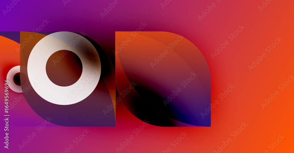 Aufkleber abstract shapes blend vibrant purple, orange hues. overlapping circles create dynamic visual effect.