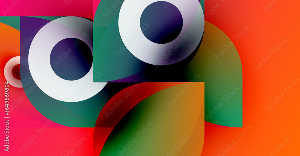 Poster abstract composition. overlapping colorful shapes create dynamic visual experience. bright hues blen