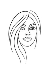 Minimalist continuous line drawing a woman's face female portrait