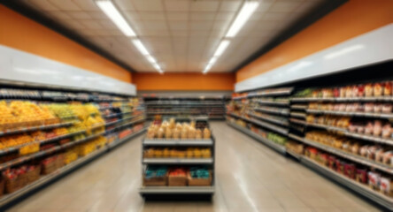 Blurried background of fruits and vegetables at the supermarket. Created using generative AI tools