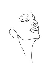 Minimalist continuous line drawing a woman's face with closed eyes open mouth female