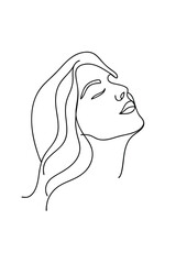 Minimalist continuous line drawing a woman's face with flowing hair abstract beauty