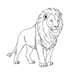 lion, minimalistic line drawing, simple black and white contour illustration, vector, isolated, clean design, modern minimal contour sketch for posters, prints and decor
