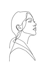 Minimalist continuous line drawing a woman's profile in face head